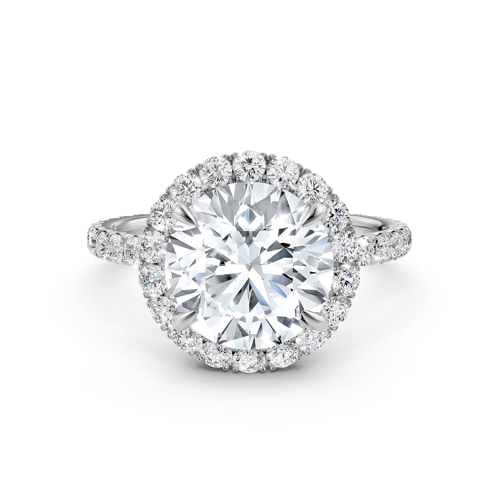 French Pave Set Halo Lab Grown Diamond Engagement Ring 2.59 Ctw.
